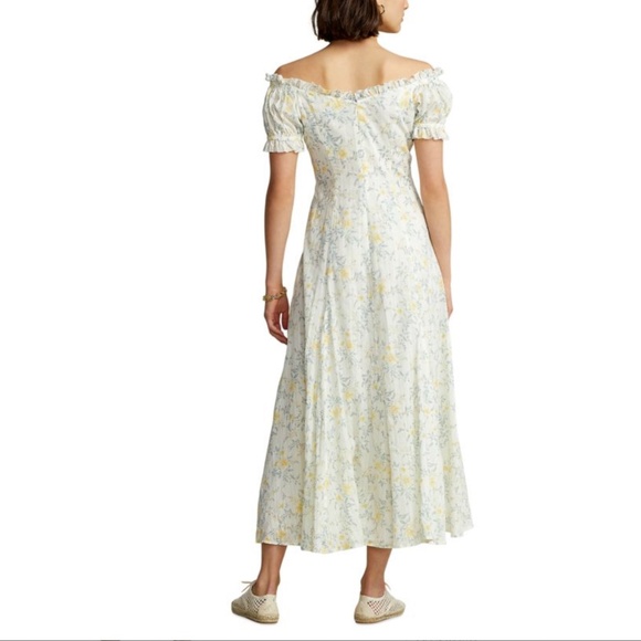 POLO RALPH LAUREN: Off-The-Shoulder Puff-Sleeve Midi-Dress (NWT) - Picture 4 of 8